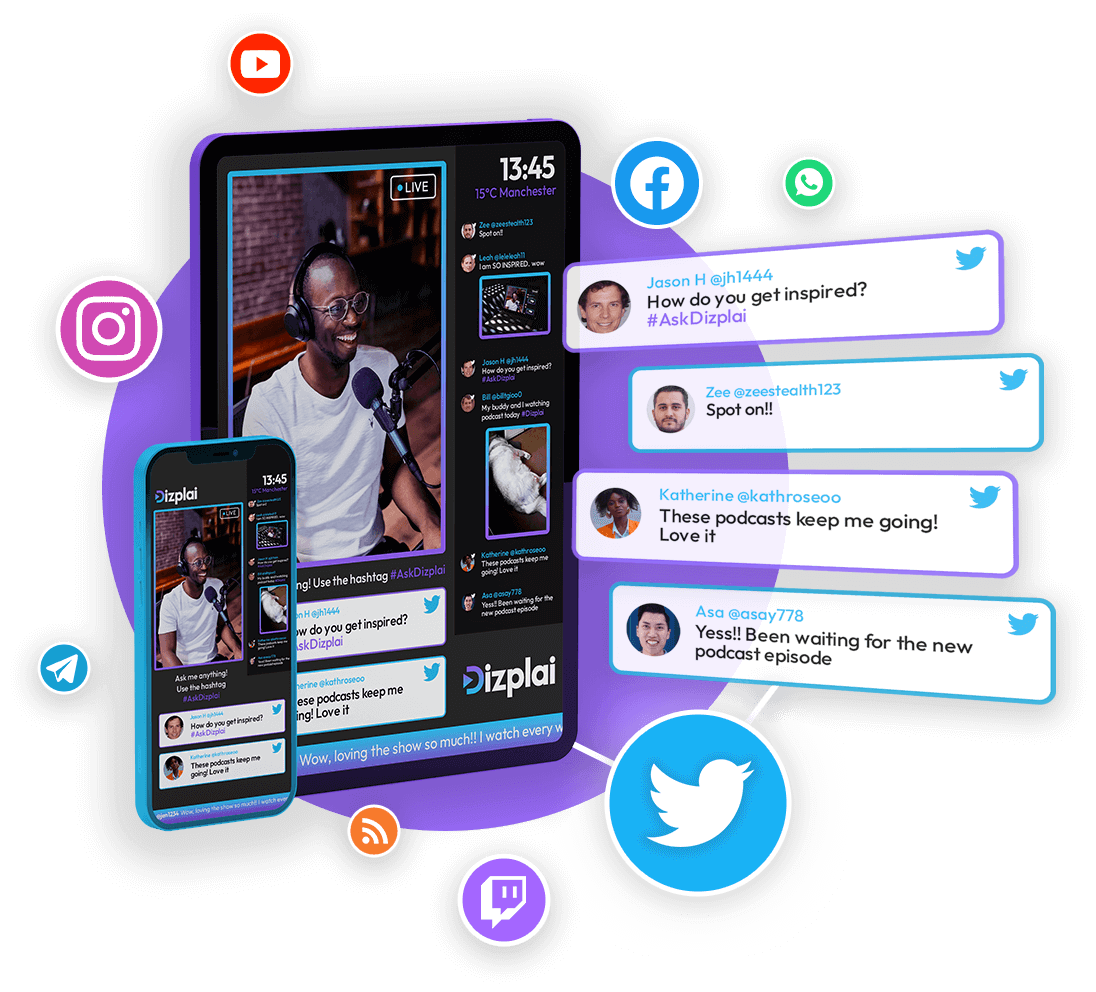 Dizplai audience engagement platform sourcing and moderating live data