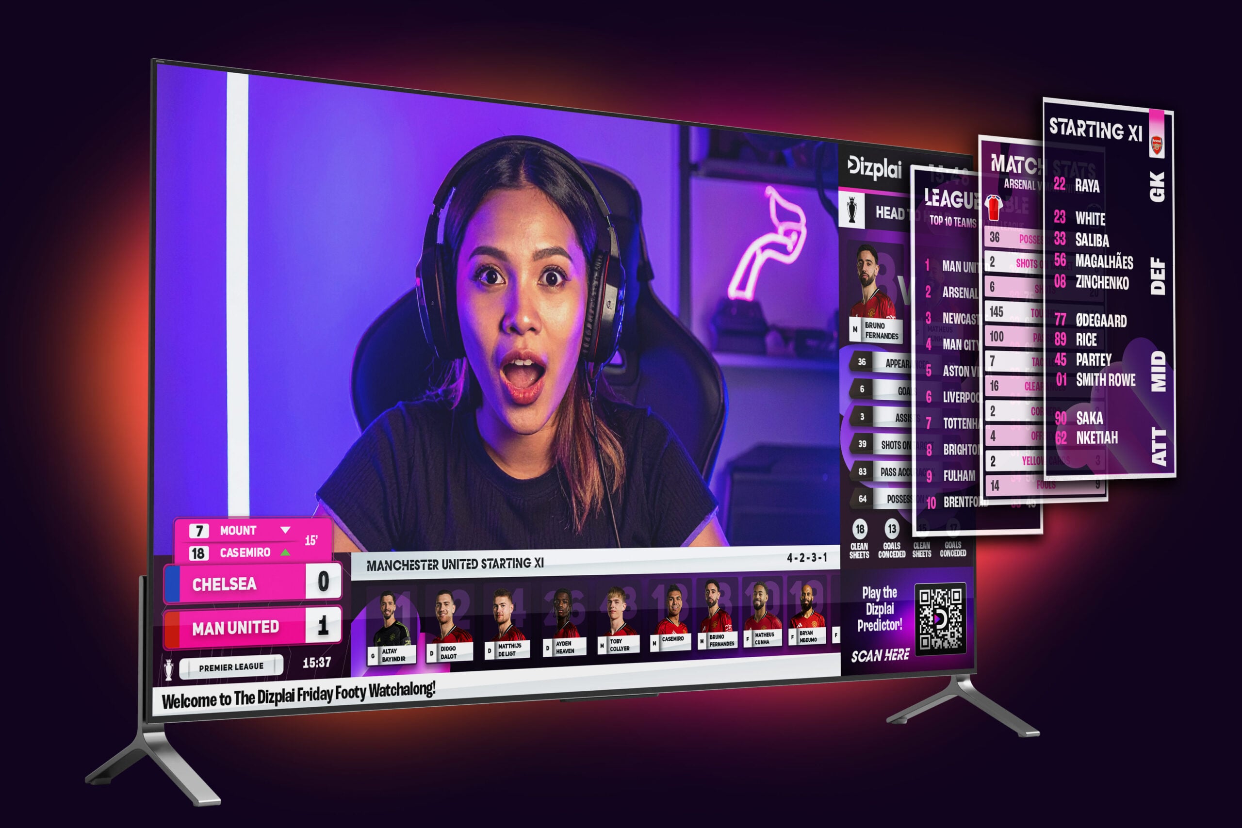 creator broadcasting on screen with overlay graphics