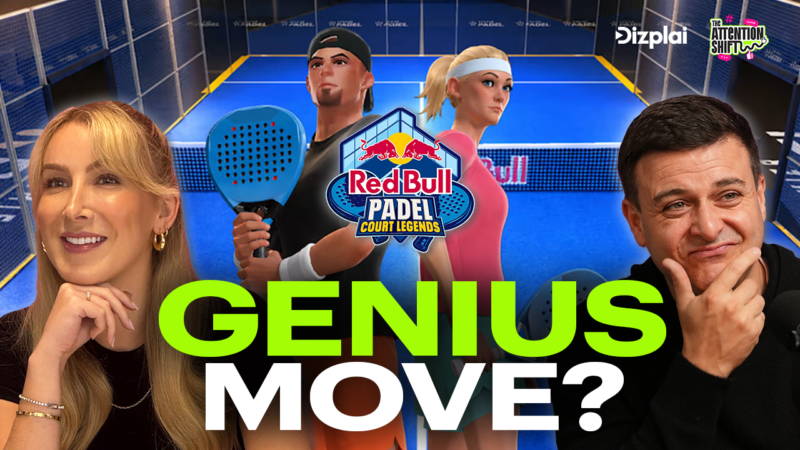 YouTube thumbnail featuring animated 3d characters and text reading "Genius Move" and the Red Bull Padel Court Legends logo