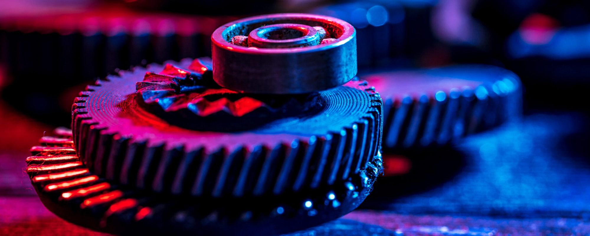 Gears. Machine part. Neon color. Gears. Machine part. Neon color.