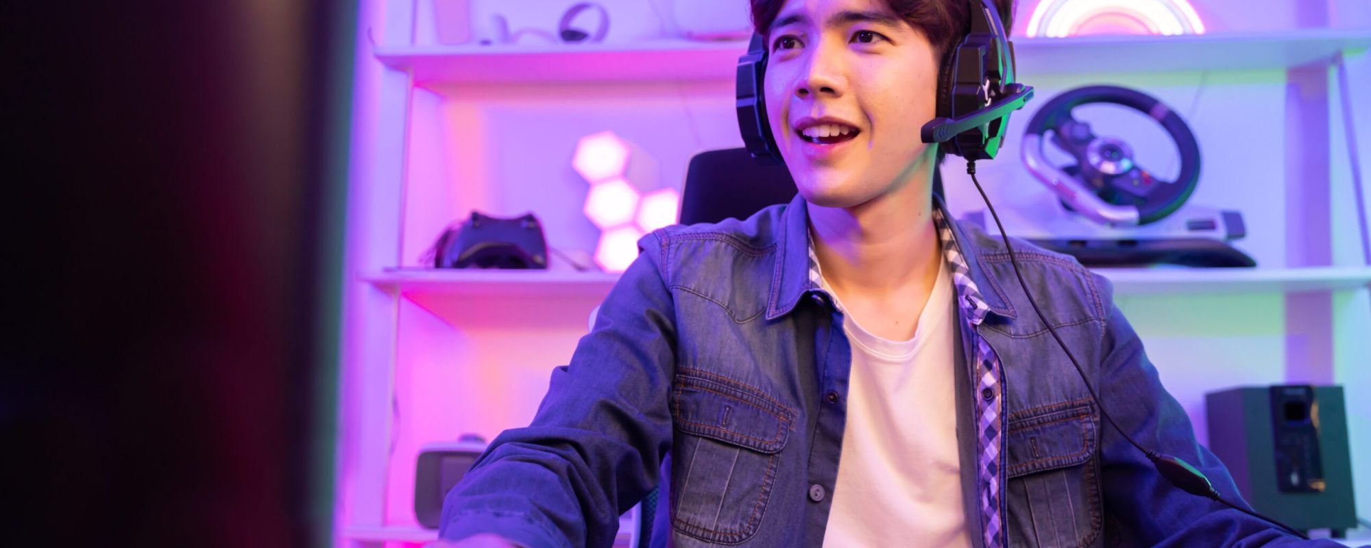 young man playing video games